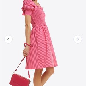 DRAPER JAMES SMOCKED PINK STRIPE DRESS SZ XS